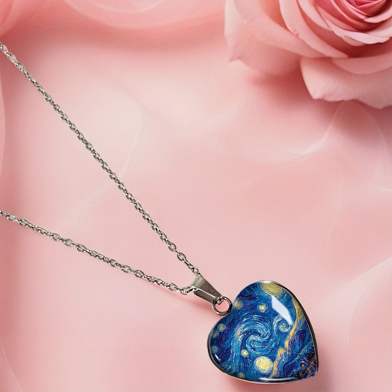 ELEGANTE GLAS?ERLENKETTE MIT STERNENNACHT MOTIV ANHÄNGER