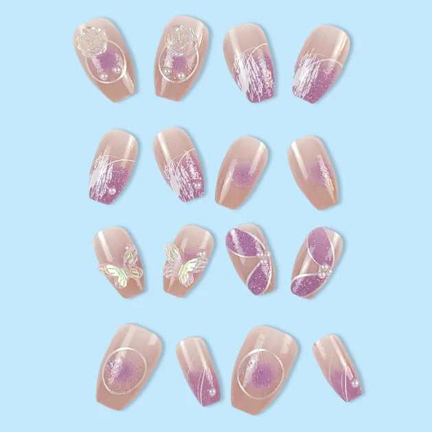 Amethyst Schmetterling Perlen Nagelpatch - Handgemachte Kunst