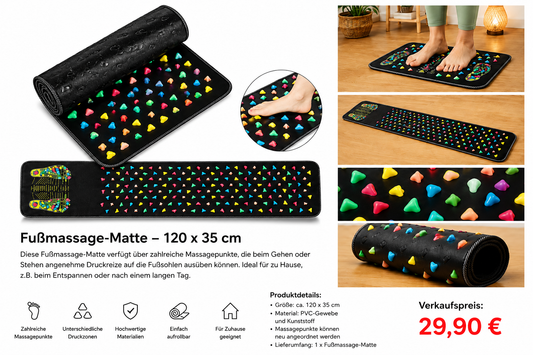 Fußmassage-Matte 120 × 35 cm – Massage- & Druckpunktmatte für Zuhause