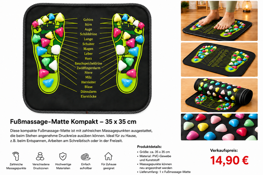 Fußmassage-Matte Kompakt 35 × 35 cm – Massagepunkte für entspannte Füße