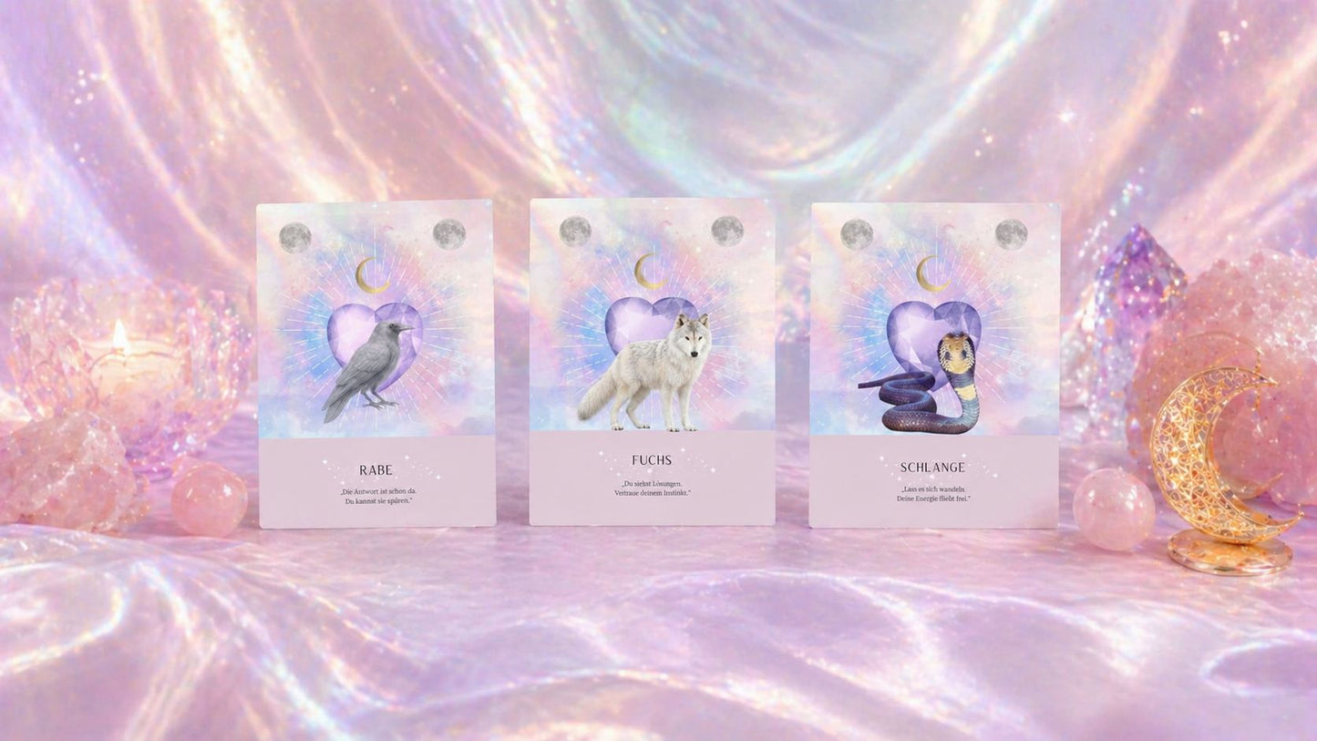 Krafttierkarten Deck „Herzensweisheiten der Krafttiere“ – 44 Karten, spirituelle Orakelkarten, Intuition stärken