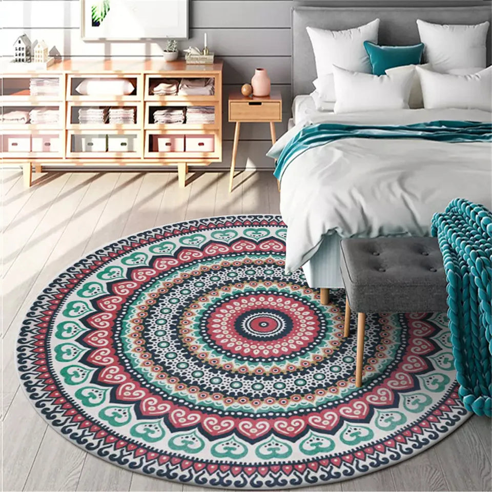 Rot Grün Mandala Teppich Runde Böhmen Dekor ethnische Teppich Hause Schlafzimmer Boho Nacht Teppich Kreis, Bodenmatte