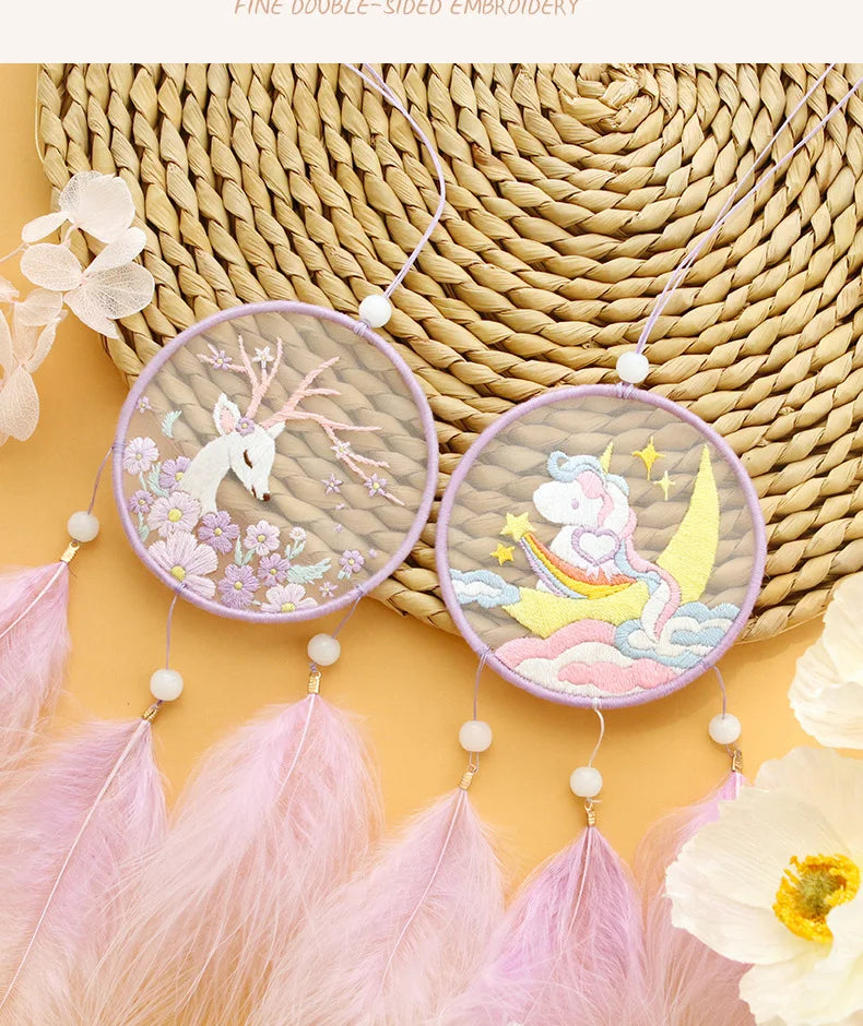 Dreamcatcher Mesh Stickerei Kit Blumen Bunny Einhorn mit Hoop Doppelseite Kreuzstich Punch Nadel Gewinde Kit für Home Dekor