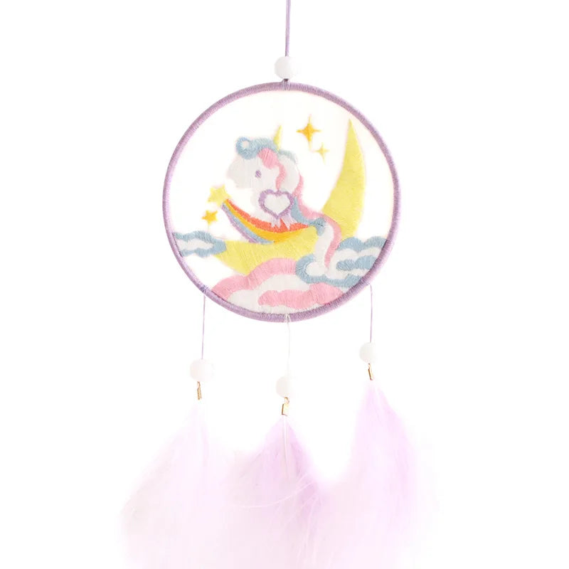 Dreamcatcher Mesh Stickerei Kit Blumen Bunny Einhorn mit Hoop Doppelseite Kreuzstich Punch Nadel Gewinde Kit für Home Dekor