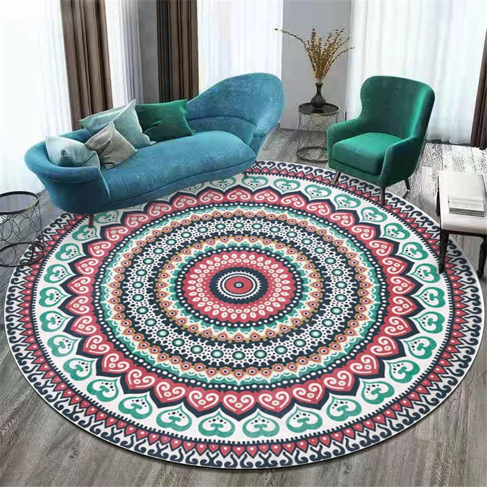 Rot Grün Mandala Teppich Runde Böhmen Dekor ethnische Teppich Hause Schlafzimmer Boho Nacht Teppich Kreis, Bodenmatte