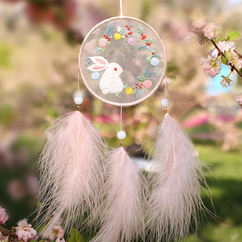 Dreamcatcher Mesh Stickerei Kit Blumen Bunny Einhorn mit Hoop Doppelseite Kreuzstich Punch Nadel Gewinde Kit für Home Dekor