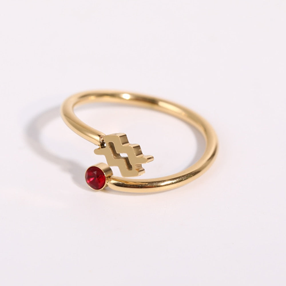 12 Sternzeichen Geburtsstein Ring für Frauen Horoskop Edelstahl 18K Gold