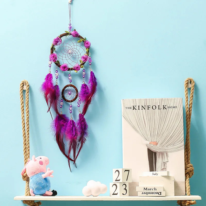 Glyzinien Wind Chime Anhänger Kreative Feather Dream Catcher Schlafzimmer Wohnzimmer Home Dekoration Herz Ornamente