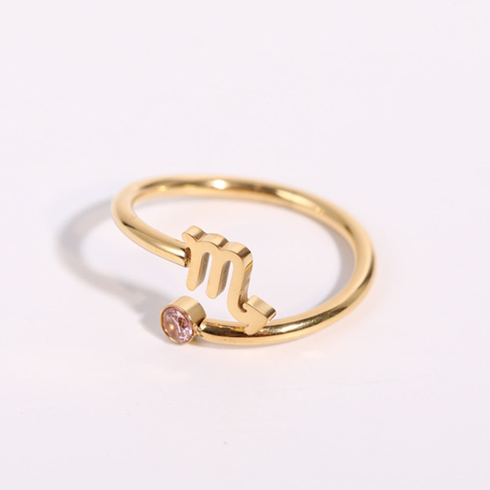 12 Sternzeichen Geburtsstein Ring für Frauen Horoskop Edelstahl 18K Gold