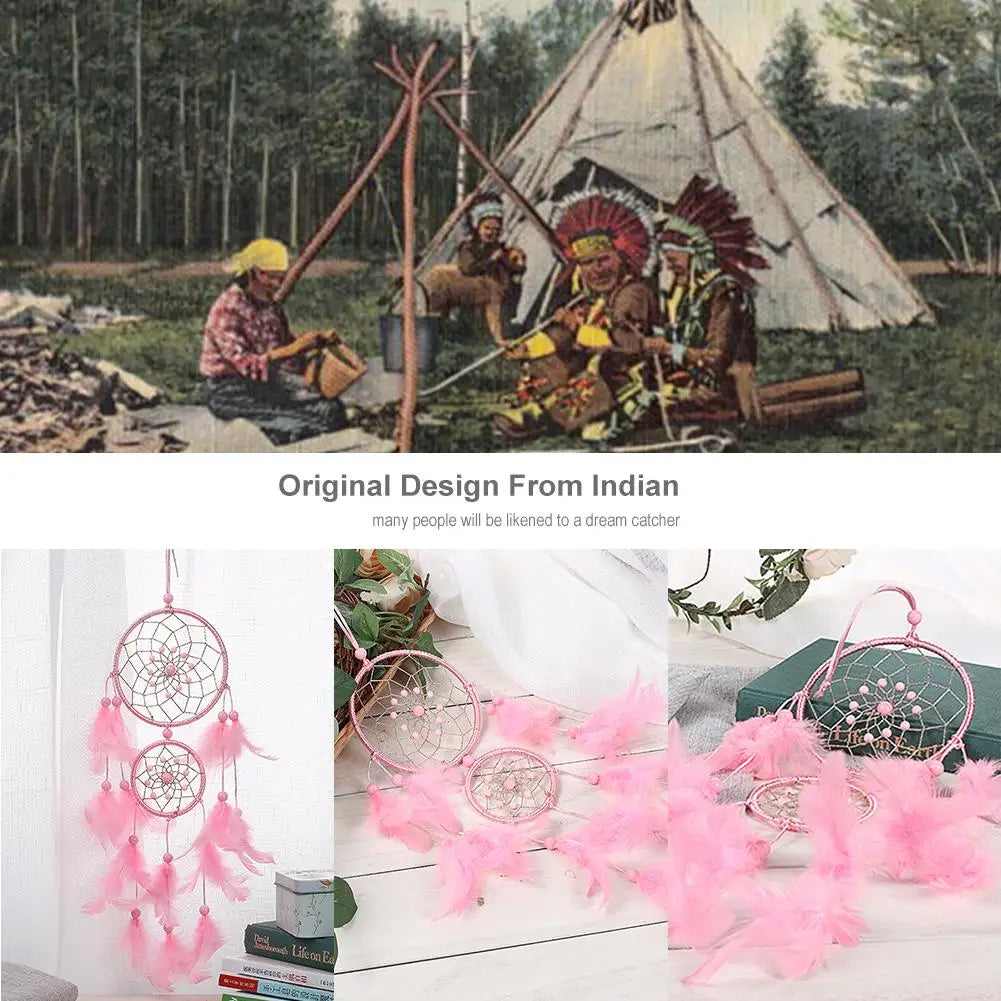 Pink Dream Catcher Girls Dreamlike Feather Dreamcatcher Home Room Decor Pink Series Pendant Car Ornaments For Girlfriend Gifts