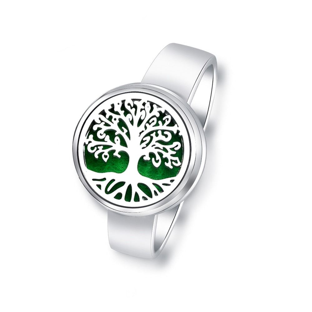 Modischer Aromatherapie-Ring „Baum des Lebens“ aus Edelstahl