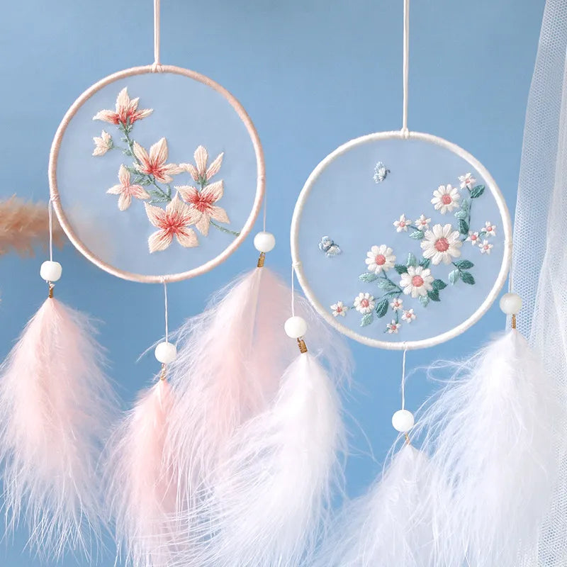 Dreamcatcher Mesh Stickerei Kit Blumen Bunny Einhorn mit Hoop Doppelseite Kreuzstich Punch Nadel Gewinde Kit für Home Dekor