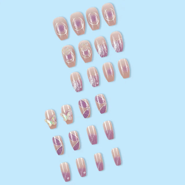 Amethyst Schmetterling Perlen Nagelpatch - Handgemachte Kunst