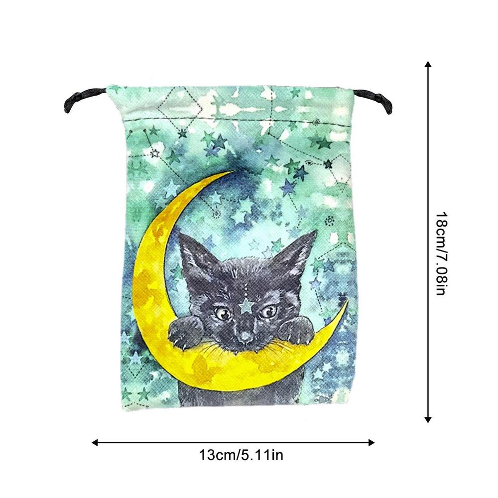 SCHWARZE - KATZE - TAROT KARTENTASCHE / STILVOLLE TAROTTASCHE MIT KORDELZUG