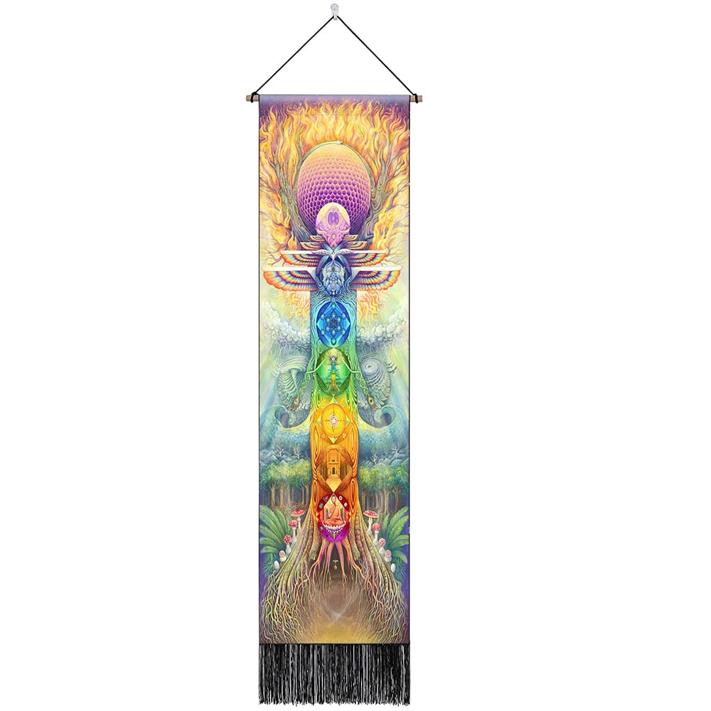 Sieben Chakra-Wandteppiche, Hippie-Mandala-Chakren-Wandbehang, Yoga-Meditation-Wandteppiche für spirituelle Raumdekoration, 12.8 "x 51.2"