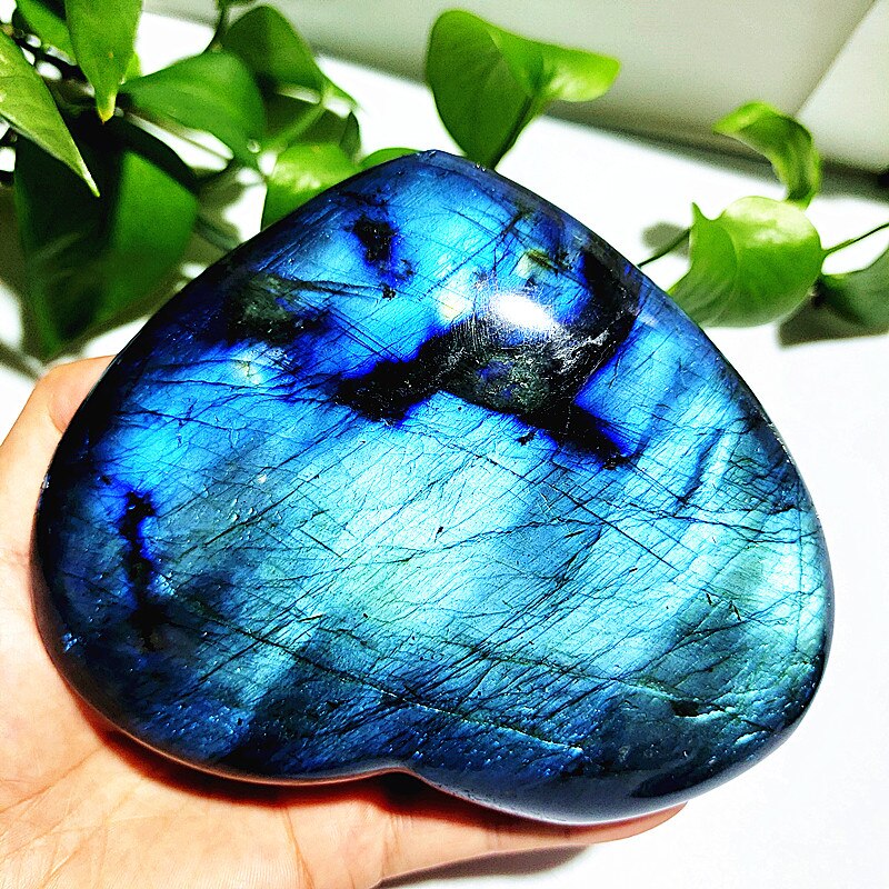 Natural Blue Labrador Stone Crystal Heart Palm Powerful Energy Play Spiritual Meditation Healing Feng Shui Home Ornament