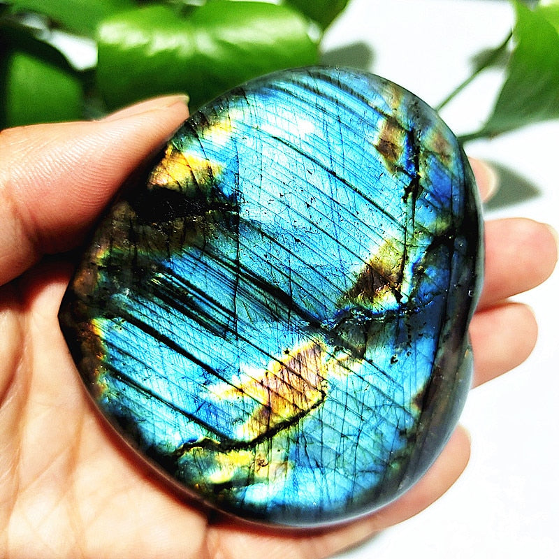 Natural Blue Labrador Stone Crystal Heart Palm Powerful Energy Play Spiritual Meditation Healing Feng Shui Home Ornament