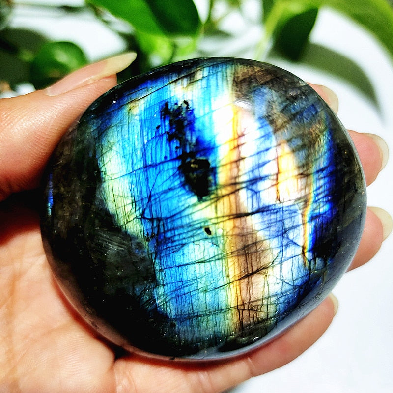 Natural labradorite stone crystal palm stones plaything healing crystals and home decoration