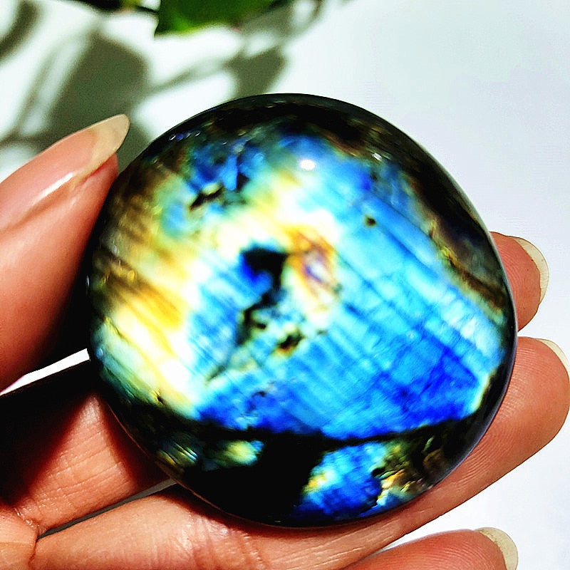 Natural labradorite stone crystal palm stones plaything healing crystals and home decoration