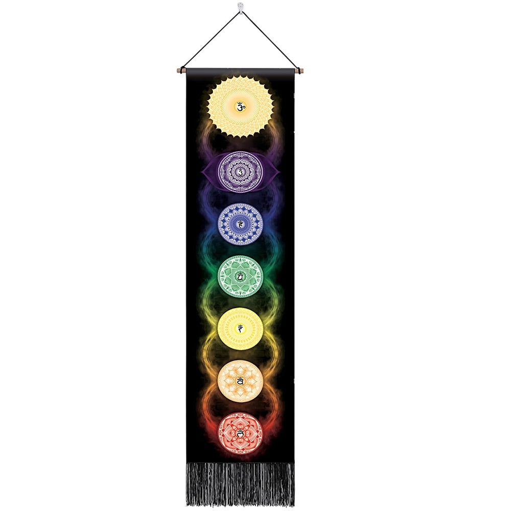 Sieben Chakra-Wandteppiche, Hippie-Mandala-Chakren-Wandbehang, Yoga-Meditation-Wandteppiche für spirituelle Raumdekoration, 12.8 "x 51.2"