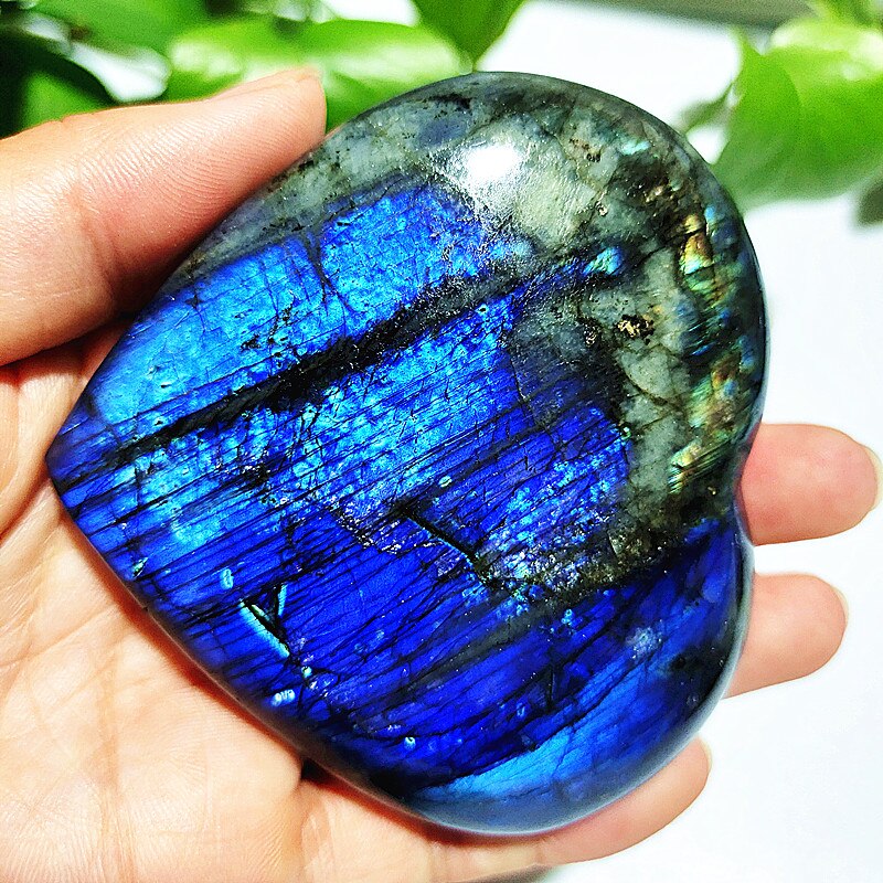 Natural Blue Labrador Stone Crystal Heart Palm Powerful Energy Play Spiritual Meditation Healing Feng Shui Home Ornament