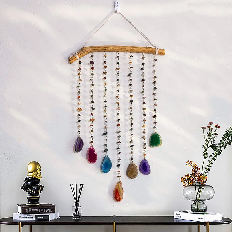 Neue Große Natürliche Achat Traum Catcher Garten Wohnzimmer Dekoration Wind Chime 7 Chakra Farbe Edelstein Mond Edelstein Traumfänger