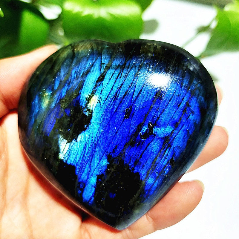 Natural Blue Labrador Stone Crystal Heart Palm Powerful Energy Play Spiritual Meditation Healing Feng Shui Home Ornament