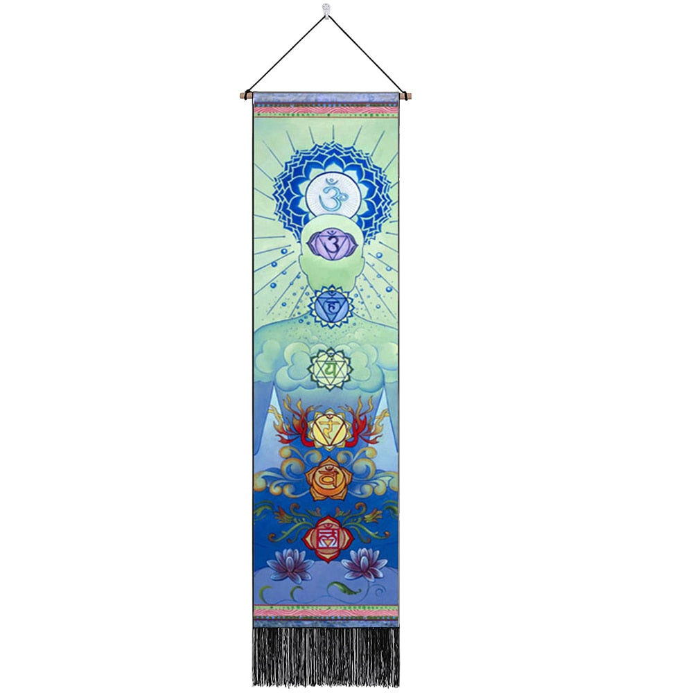 Sieben Chakra-Wandteppiche, Hippie-Mandala-Chakren-Wandbehang, Yoga-Meditation-Wandteppiche für spirituelle Raumdekoration, 12.8 "x 51.2"