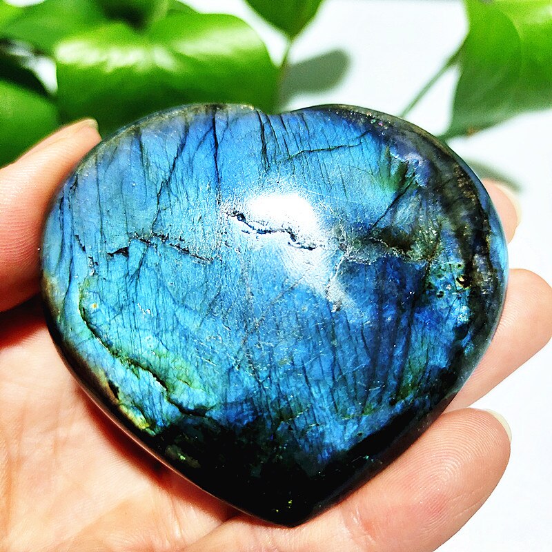 Natural Blue Labrador Stone Crystal Heart Palm Powerful Energy Play Spiritual Meditation Healing Feng Shui Home Ornament