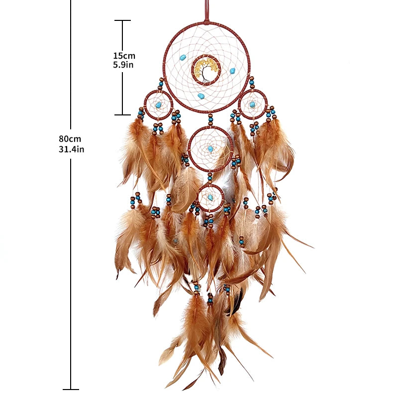 2023 neue Traum fänger Retro 5 Ring Traum Fänger Hause Dekoration Indians Natürliche Stein Baum des Lebens Dreamcatcher Wand Hängen