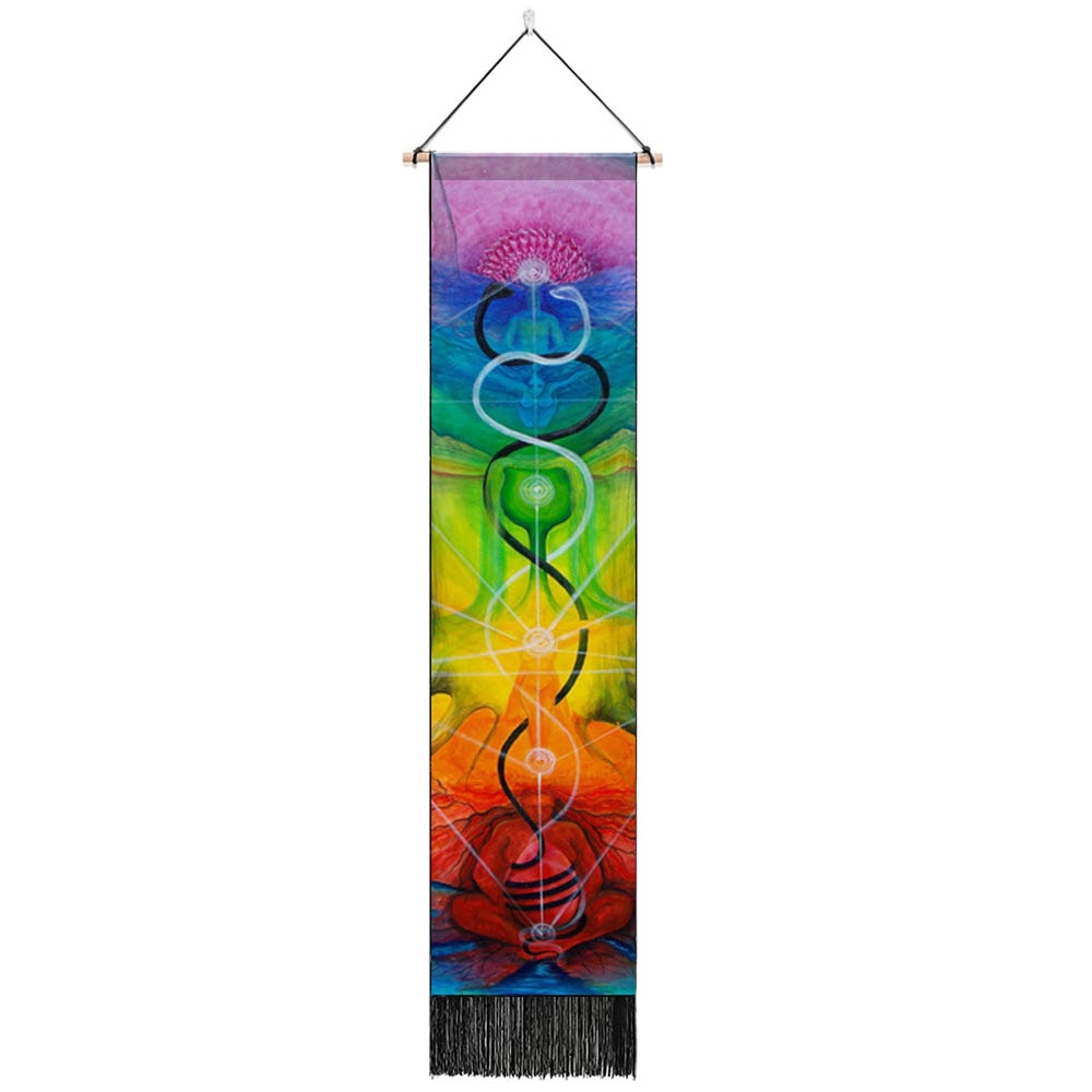 Sieben Chakra-Wandteppiche, Hippie-Mandala-Chakren-Wandbehang, Yoga-Meditation-Wandteppiche für spirituelle Raumdekoration, 12.8 "x 51.2"