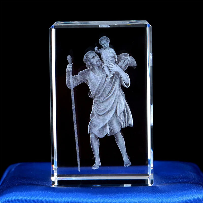 Mini K9 Crystal 3D Laser Sculpture Cube Christian Jesus Cross Figurine Virgin Mary Religious beliefs Office Desk Car Home Decor