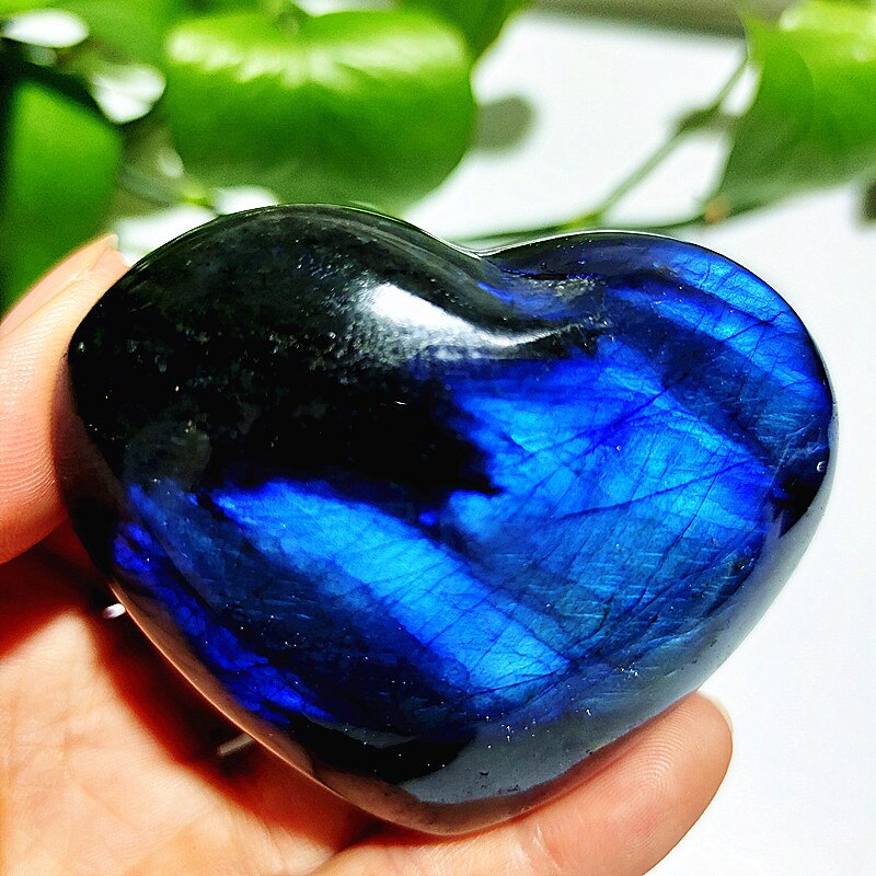 Natural Blue Labrador Stone Crystal Heart Palm Powerful Energy Play Spiritual Meditation Healing Feng Shui Home Ornament