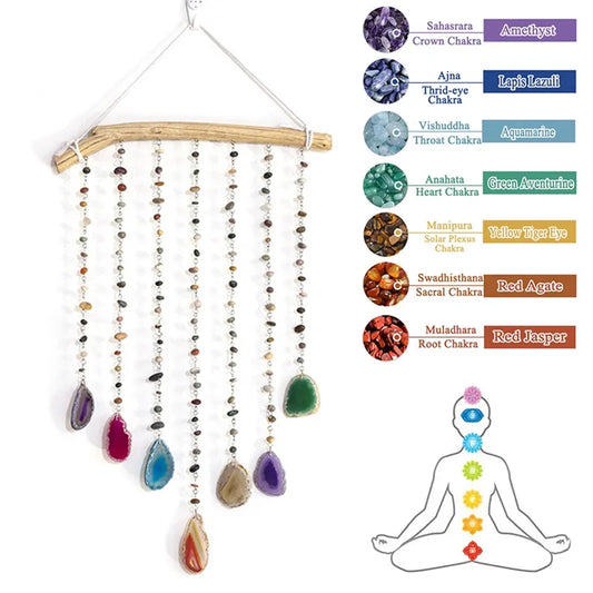 Neue Große Natürliche Achat Traum Catcher Garten Wohnzimmer Dekoration Wind Chime 7 Chakra Farbe Edelstein Mond Edelstein Traumfänger