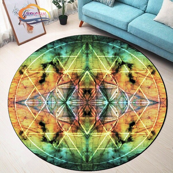 Sacred Planet Geometry Flower of Life Round carpets Yoga Mat Cushion Living Room Bedroom Study Rug Print Anti-Slip Chair Mat