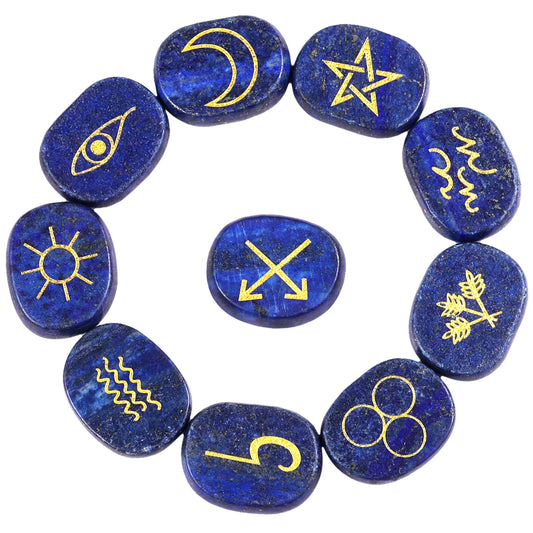 10 Teile/Satz Healing Kristall  Runes Stein Kit Mit Gravierte Gypsy Symbole Für Chakra Balancing Divination Yoga Meditation