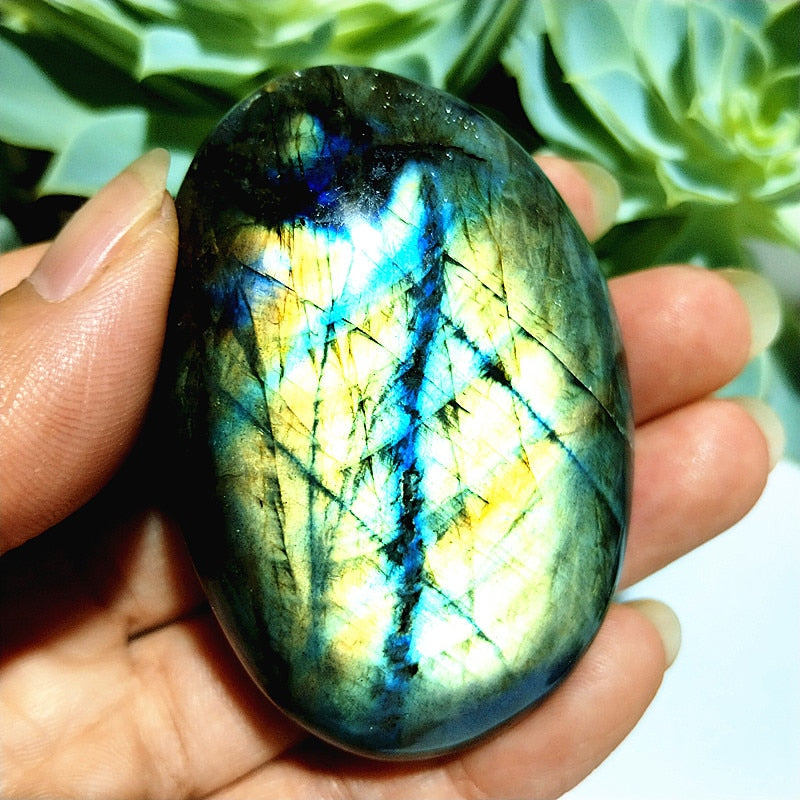 Natural labradorite stone crystal palm stones plaything healing crystals and home decoration