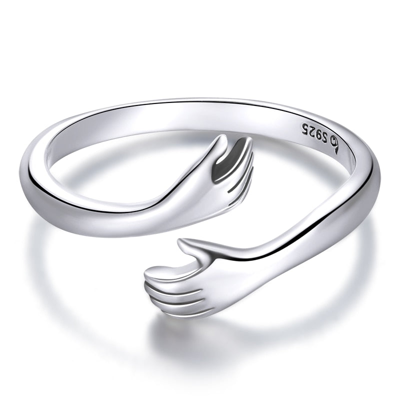 Bamoer 925 Sterling Silber Umarmung Wärme und Liebe Hand verstellbarer Ring für Frauen Party Schmuck, seine großen liebevollen Umarmungen Ring 3 Farben