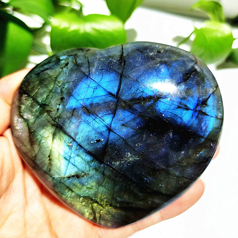 Natural Blue Labrador Stone Crystal Heart Palm Powerful Energy Play Spiritual Meditation Healing Feng Shui Home Ornament