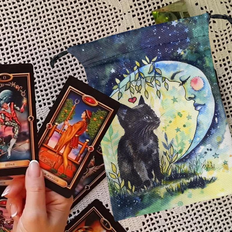 SCHWARZE - KATZE - TAROT KARTENTASCHE / STILVOLLE TAROTTASCHE MIT KORDELZUG