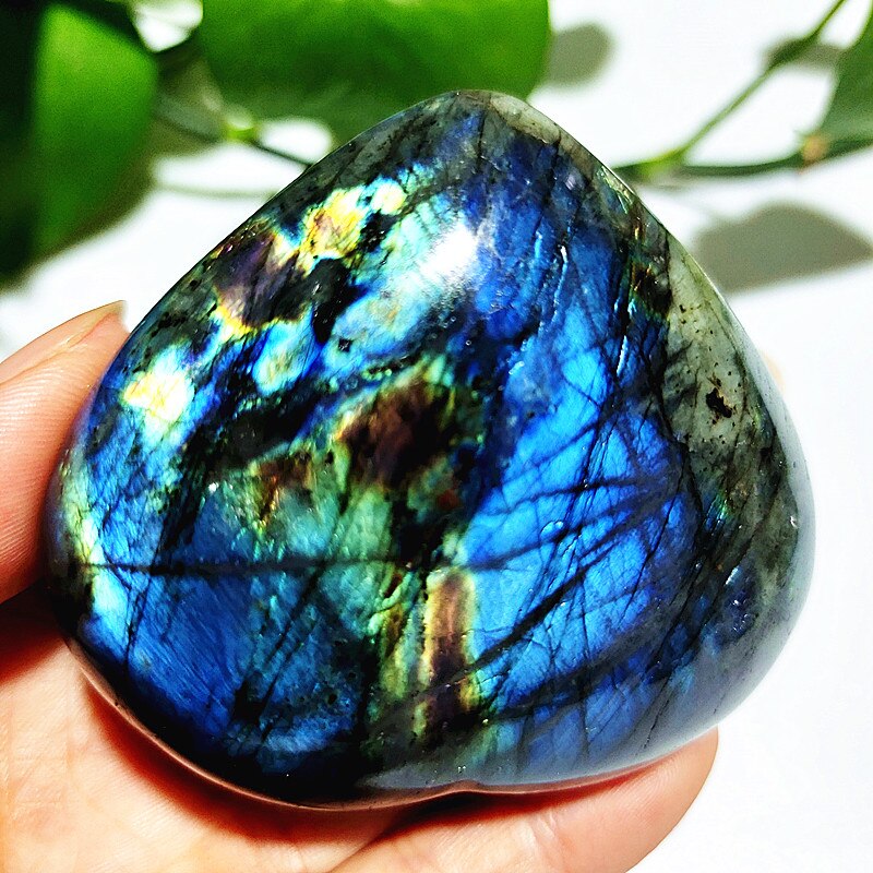 Natural Blue Labrador Stone Crystal Heart Palm Powerful Energy Play Spiritual Meditation Healing Feng Shui Home Ornament