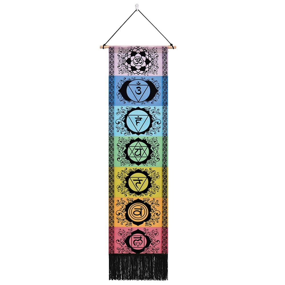 Sieben Chakra-Wandteppiche, Hippie-Mandala-Chakren-Wandbehang, Yoga-Meditation-Wandteppiche für spirituelle Raumdekoration, 12.8 "x 51.2"