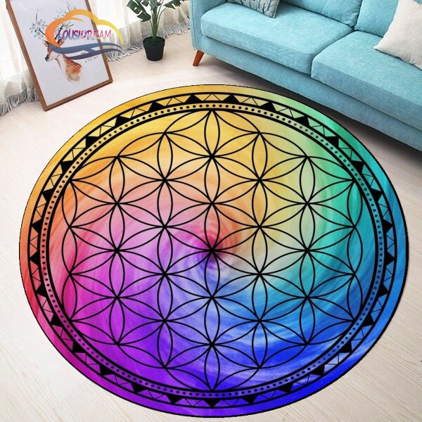 Sacred Planet Geometry Flower of Life Round carpets Yoga Mat Cushion Living Room Bedroom Study Rug Print Anti-Slip Chair Mat