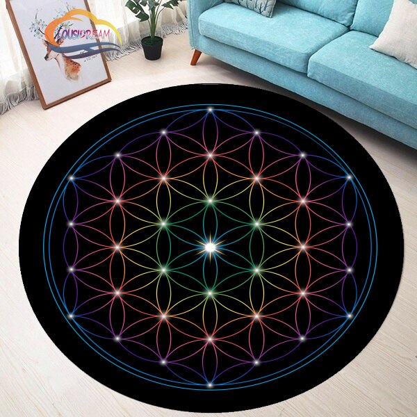 Sacred Planet Geometry Flower of Life Round carpets Yoga Mat Cushion Living Room Bedroom Study Rug Print Anti-Slip Chair Mat