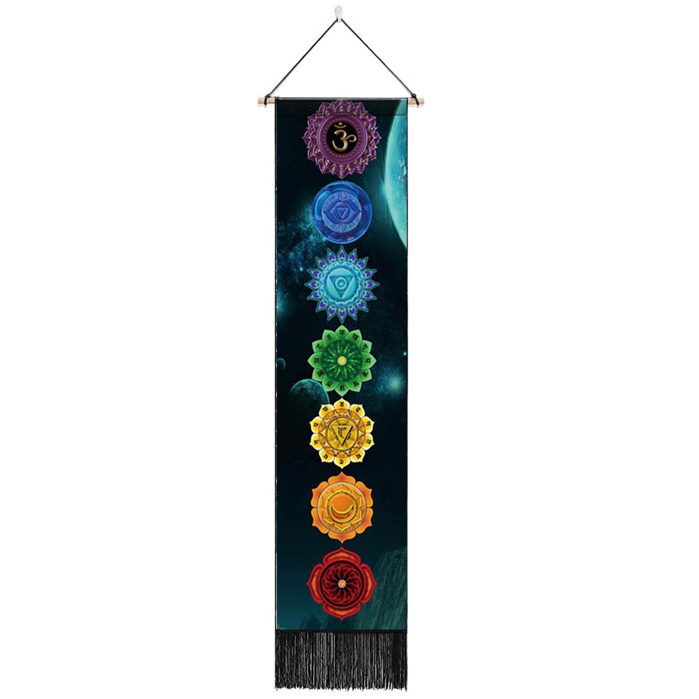 Sieben Chakra-Wandteppiche, Hippie-Mandala-Chakren-Wandbehang, Yoga-Meditation-Wandteppiche für spirituelle Raumdekoration, 12.8 "x 51.2"