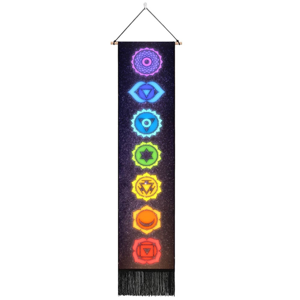 Sieben Chakra-Wandteppiche, Hippie-Mandala-Chakren-Wandbehang, Yoga-Meditation-Wandteppiche für spirituelle Raumdekoration, 12.8 "x 51.2"