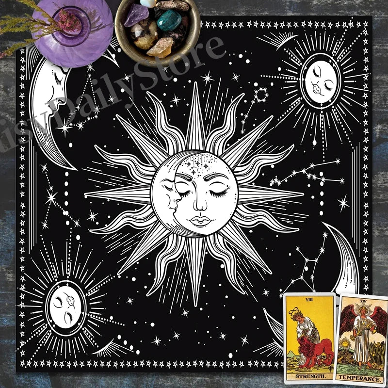 Sonne Mond Tarot Tisch Altar Tuch Metaphysische Bord Spiel Matte Pendel Wahrsagerei Altar Tischdecke Bord Spiel Karte Pad Geschenk