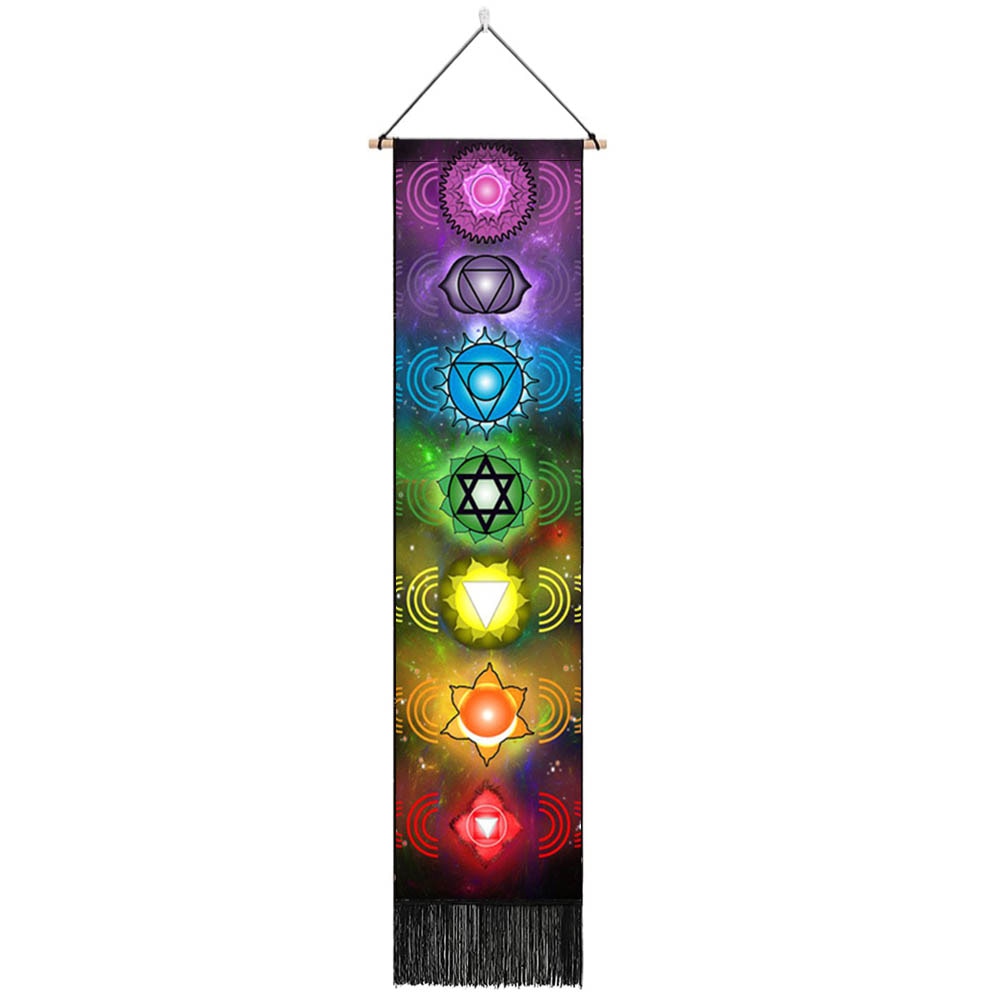 Sieben Chakra-Wandteppiche, Hippie-Mandala-Chakren-Wandbehang, Yoga-Meditation-Wandteppiche für spirituelle Raumdekoration, 12.8 "x 51.2"