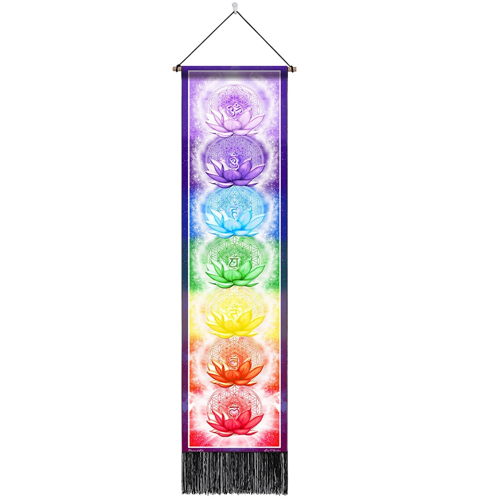 Sieben Chakra-Wandteppiche, Hippie-Mandala-Chakren-Wandbehang, Yoga-Meditation-Wandteppiche für spirituelle Raumdekoration, 12.8 "x 51.2"