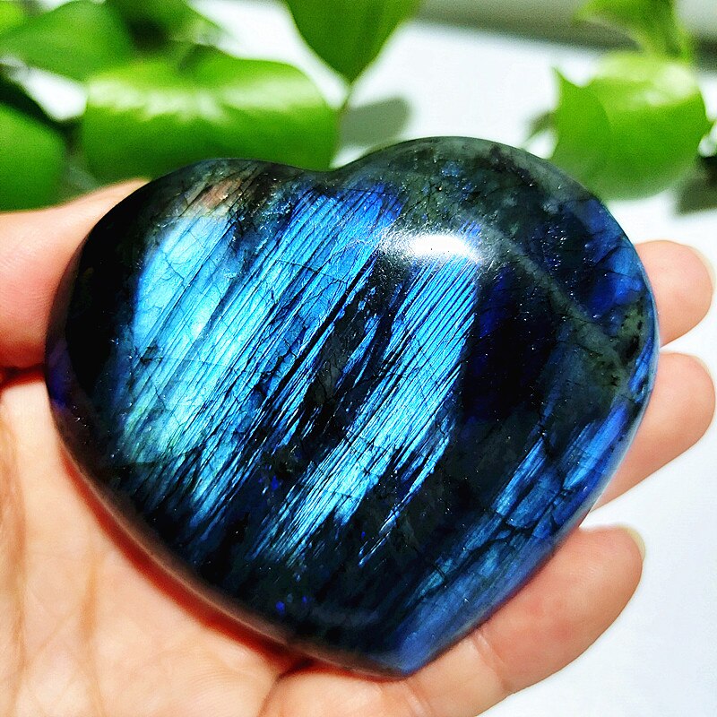 Natural Blue Labrador Stone Crystal Heart Palm Powerful Energy Play Spiritual Meditation Healing Feng Shui Home Ornament